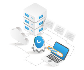Poster - Flat isometric 3d illustration security process send data to server