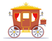 Beautiful Brown Carriage Of The 19th Century For Transporting Passengers. Flat Vector Illustration