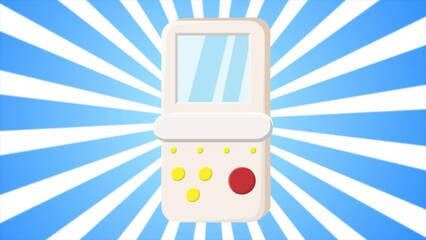 Poster - Retro portable video game console old vintage hipster for geeks from 70s, 80s, 90s on blue rays background. Video in high quality 4k, motion design