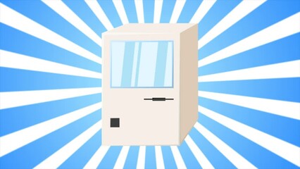 Poster - Retro computer, pc old vintage hipster for geeks from the 70s, 80s, 90s on the background of blue rays. Video in high quality 4k, motion design