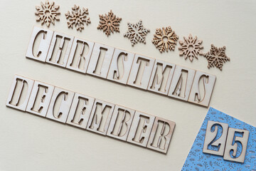 Wall Mural - christmas december 25, paper, and wooden snowflakes