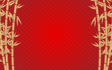 red pattern background with bamboo