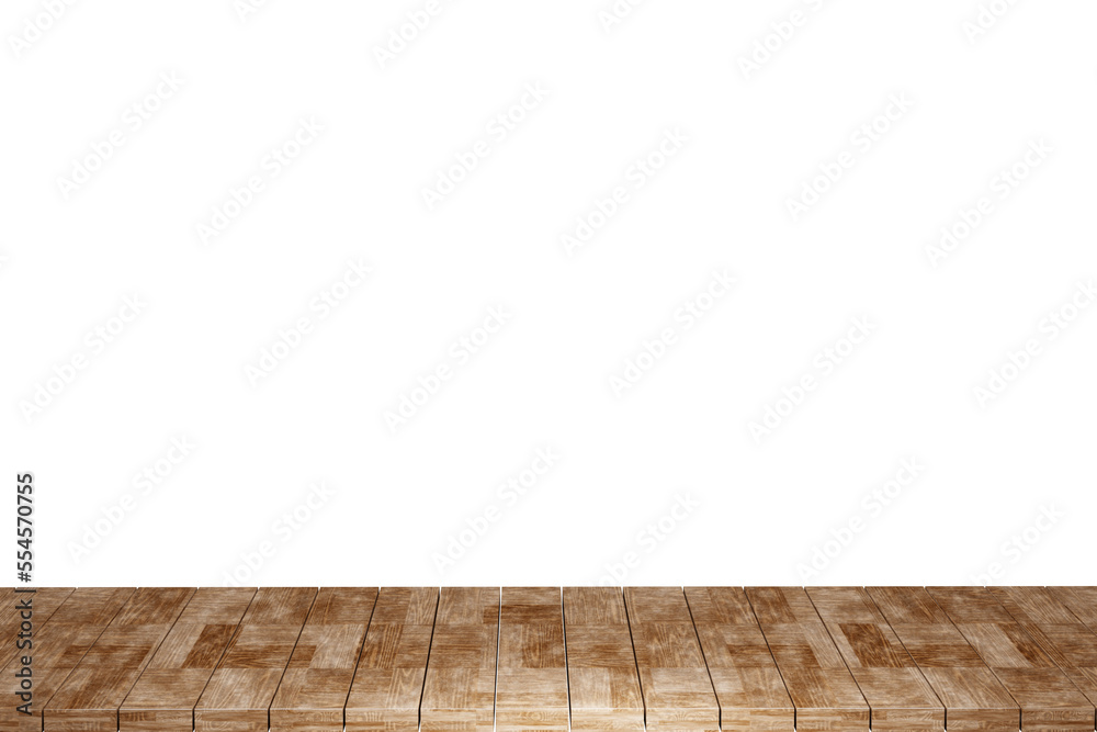 Wooden table, wood table top front view 3d render isolated