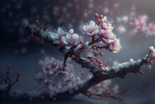 Beautiful White And Red Plum Blossoms In The Winter Season, Flower And The Snow Realistic Graphic Design, Wallpaper, Background