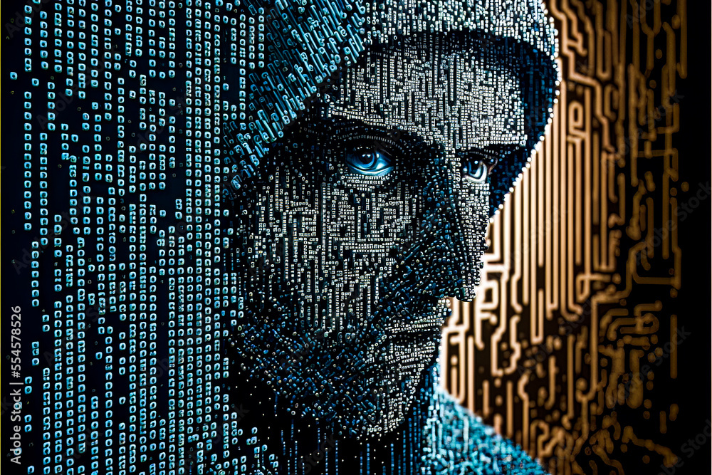 computer hacker made of 1000 diodes ransomware cyber security