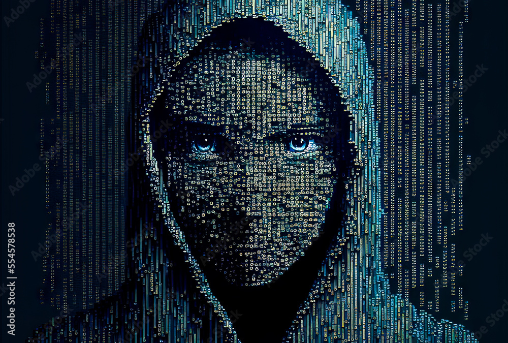 computer hacker made of 1000 diodes ransomware cyber security