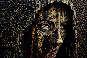 computer hacker made of 1000 diodes ransomware cyber security threat malware virus bad guy criminal technology inspired binary art illustration with room for print / copy space