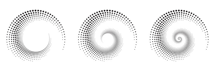 Circle halftone spiral backdrop. Dotted abstract concentric circle. spiral, swirl, twirl element. Circular and radial dots helix. Design element for multipurpose use.	