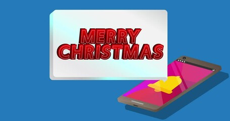Poster - Merry Christmas Text on notification bubble from portable information device screen. Mobile app message, connection, communication concept. Animated video.