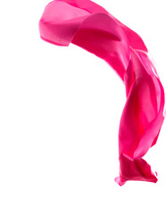 Pink silk flying on white background