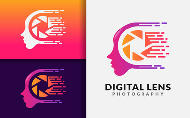 Aufkleber - Digital Lens Logo Design. Abstract Human Face Combined with Digital Lens Style Concept.