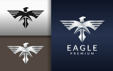 Poster - Modern Eagle Logo Design with Chrome Metallic Style Concept.