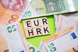 The inscription EUR HRK, i.e. the Euro to Kuna exchange rate. Croatia adopts the euro and joins the euro zone