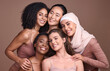 © N F/peopleimages.com - Women, faces or diversity on studio background in empowerment trust, solidarity support or community self love. Portrait, smile or group beauty models, happy facial expression or religion acceptance