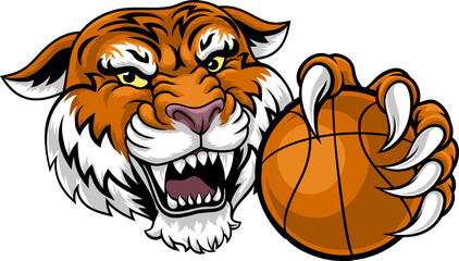 Wall Mural - A tiger basketball ball team cartoon animal sports mascot