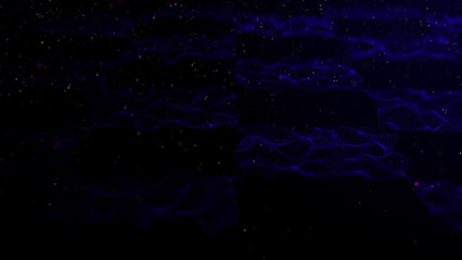 Poster - Textured wave of particles. Visualization of technological connections. Molecular connection of particles in space. A wave of atoms. 3d rendering.