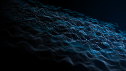 Poster - Textured wave of particles. Visualization of technological connections. Molecular connection of particles in space. A wave of atoms. 3d rendering.