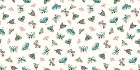 Wall Mural - Abstract floral seamless pattern with butterflies and moths. Modern exotic design for paper, cover, fabric, interior decor and other.