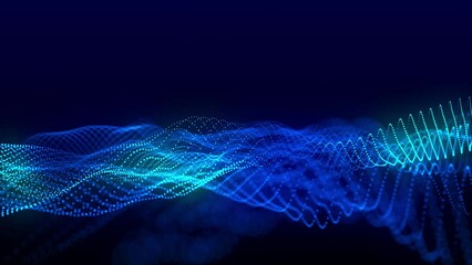 Poster - Futuristic particle wave. Abstract technology background. Big data visualization. 3D rendering. 4k animation