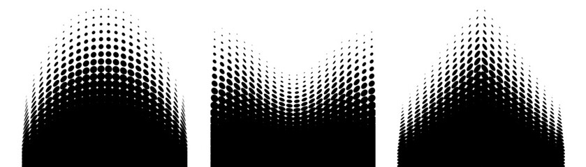 Wall Mural - set of halftone dots curved gradient pattern texture background. curve dotted spots using halftone c