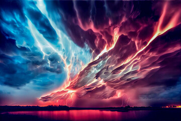 Wall Mural - fire in the clouds, generative ai illustration
