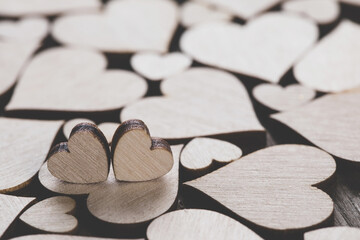 Poster - Wooden hearts background