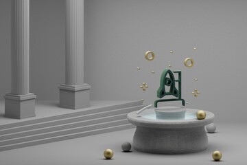 Poster - Beautiful abstract illustrations Rocket and start symbol icon on a fountain and column background. 3d rendering illustration. Background pattern for design. Space exploration.
