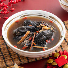 Wall Mural - Delicious silky chicken soup with Chinese herbal medicine