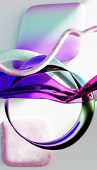 Poster - Flying abstract figures. Cloth fabric gradient waves abstract background. Iridescent glass wavy surface. Liquid surface, ripples, reflections. 3d render illustration.