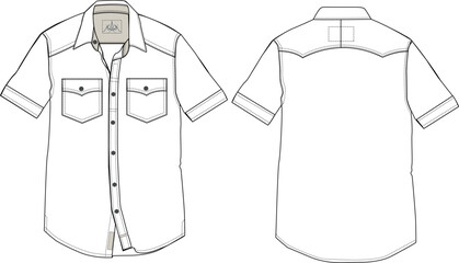 MEN AND BOYS WEAR HALF SLEEVE SHIRT FRONT AND BACK WITH POCKET FLAT DESIGN VECTOR