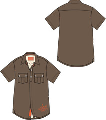 Wall Mural - MEN AND BOYS WEAR HALF SLEEVE SHIRT FRONT AND BACK WITH POCKET VECTOR