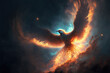 Phoenix flying mythical creature created with Generative AI technology