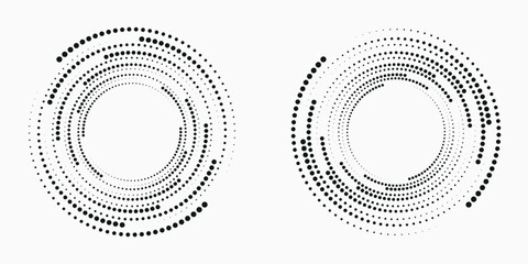 Poster - Halftone circular frame logo set. Circle dots isolated on the white background. Fabric design element. Halftone circle dots texture. Vector design element for various purposes.