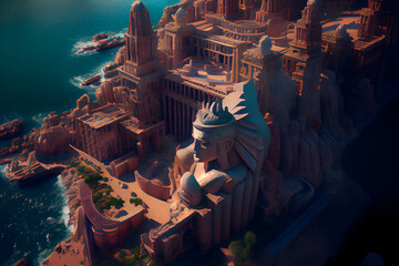 Wall Mural - City architecture of Atlantis civilization, view from above