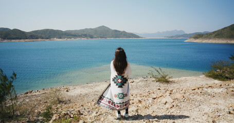 Canvas Print - Woman enjoy the scenery landscape view