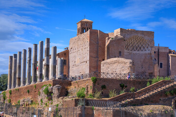 Wall Mural - Urban view of Rome, Italy: the Temple of Venus and Roma on Velian Hill.