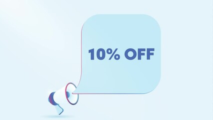 Aufkleber - 3d realistic megaphone with 10 percent off speech bubble. Loudspeaker. Discount concept. 4K video animation