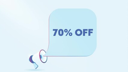 Leinwandbilder - 3d realistic megaphone with 70 percent off speech bubble. Loudspeaker. Discount concept. 4K video animation
