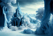 Leinwandbild Motiv frozen wonderland with fairy tale palace in white and blue