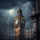 Fototapeta Big Ben - Big Ben im Gewitter, made by AI, künstliche Intelligenz, AI-Art
