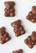Chocolate Teddy Bear On A White Background. Charming Chocolate And Delicious Gift.