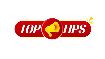 Fototapete - Megaphone with top tips banner on white background. Web design. 4K video animation