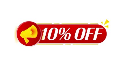 Poster - Megaphone with 10 percent off banner on white background. Web design. 4K video animation