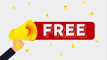 Poster - Man holding megaphone and word Free near chalkboard. 4K video animation