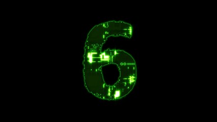 Poster - number 6 - cybernetical matrix style green distorted alphabet, isolated - loop video