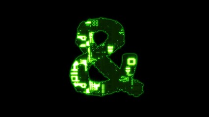 Poster - ampersand - cybernetic matrix style green glitchy font, isolated - loop video