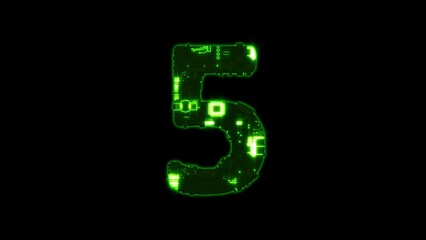 Poster - number 5 - cybernetic matrix style green distortion alphabet, isolated - loop video