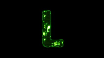 Poster - letter L - cybernetic matrix style green distorted alphabet, isolated - loop video