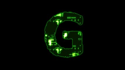 Poster - letter G - cybernetical matrix style green glitch font, isolated - loop video