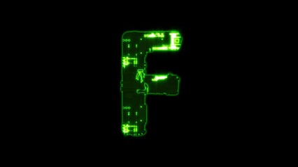 Poster - letter F - cybernetic matrix style green distorted alphabet, isolated - loop video